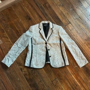 Jones New York tweed black & white speckled blazer jacket trim